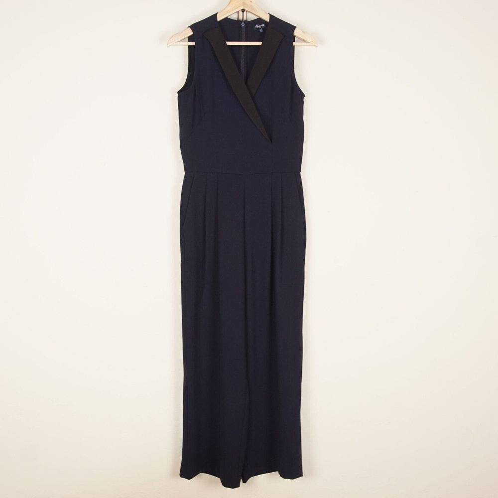 Madewell Tux Navy Blue Wide Leg Crop Sleeveless Jumpsuit Womens Sz 00